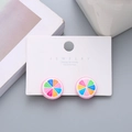 Cute rainbow citrus fruit slice earrings with 925 silver post for kids and girls - Lemon