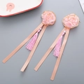 Pair of pink floral hair clips for girls with long tassels and elegant white faux pearls - Pale Pink Flower Tassel Hair Clip / Champagne