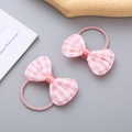 Set de dos coleteros con lazos de cuadros rosas y gomas elásticas para niñas - Rosa Claro