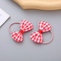 Dos gomas de pelo con lazo a cuadros rojos y blancos con bandas elásticas rosa para niñas - Rojo