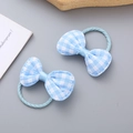 Coleteros con lazo de cuadros azules y blancos para niñas con cuerdas elásticas, set de 2 - Azul claro