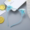 Cerchietto orecchie da gatto blu in PVC con paillette a stella e fette di frutta - Blu (5mm)