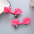 Paire de barrettes à nœuds en satin rose brillant avec clips bec de canard pour filles - Rose rouge