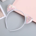 White cat ear headband with transparent PVC fill and colorful star sequins - Multicolor (1cm)