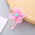 Barrette à cheveux fleur en résille rose pour filles avec pompon vert et perles colorées - Rose