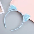 Cute light blue cat ear headband with flowing blue star sequins inside transparent PVC - Blue (1cm)