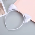 Cute cat ear headband with silver fabric and transparent PVC star sequins - White (1cm)