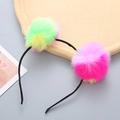 Diadema linda para niñas con dos grandes pompones de colores en piel sintética - Colorido