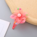 Barrette fleur en tulle rose avec pompons colorés pour filles, pince BB de style coréen - Rouge Pastèque