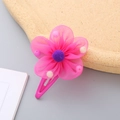 Barrette fleur en tulle rose pour filles avec centre en peluche violette et perles - Rose Rouge