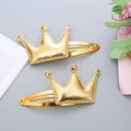 Set of two golden PU leather crown hair clips for girls with elegant stitched details - 1 Pair / Gold