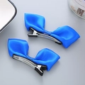 Paire de barrettes à nœuds en satin bleu roi pour enfants avec clips métalliques antidérapants - Bleu saphir