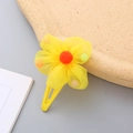 Cute yellow mesh flower hair clip for girls with colorful mini balls and soft pompom - Yellow