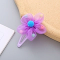 Purple mesh flower hair clip for girls with colorful beads and soft blue pom-pom center - Purple