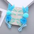 Set de 8 horquillas para el pelo azul claro con lazos de encaje y mariposas para niñas - Azul claro