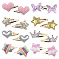 Lot de 14 barrettes pour filles avec coeurs et étoiles pailletés sur pinces BB dorées - Papillon Couronne Multicolore (4#)