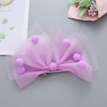 Lavender mesh hair clip with 3D bow and purple pom poms for girls princess styling - Light Purple