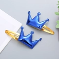 Set of two glittery blue crown BB hair clips with gold metal base for little girls - 1 Pair / Blue