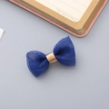 Fiocco per capelli in seersucker blu scuro con nastro dorato per bimbe e animali - Blu scuro