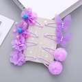 Set de 8 accesorios para el pelo morados con flores de malla y clips de mariposa BB - Violeta