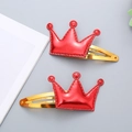 Paio di fermagli per capelli a corona rossa lucida per bambine con clip BB dorate - 1 Paio / Rosso