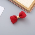 Elegant red seersucker bow hair clip for girls with a stylish gold ribbon center detail - Burgundy