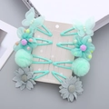 8-teiliges Set Haarklammern mit Schmetterling und Blumen in Minzgrün und Grau - Seeblau