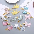 Lot de 8 paires de barrettes à paillettes cœur et étoile dorées pour petites filles - Collection Multi-forme Rose Violet (5#)