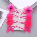 8-teiliges Set süßer rosa Mädchen-Haarspangen mit Netzblumen und Perlen-Schleifen - Fuchsia