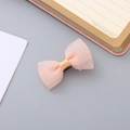 Pink seersucker bow hair clip with gold satin center and black clip for girls - Orange Pink