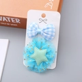 2-piece sweet blue bow and tulle flower hair clip set for girls on display card - 1# Blue