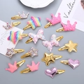 Lot de barrettes pour enfants avec cœurs et étoiles scintillants sur pinces dorées roses - Collection Cuir Verni et Paillettes (9#)