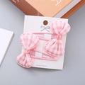 Pink checkered bow hair clips for girls, set of two handmade princess hair accessories - Pink Bowknot