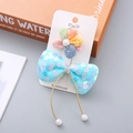2-teiliges Mädchen-Haarset mit Blumen-Mesh-Clip und blauer Schleife mit Perlen - 2# Blau