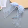 Cerchietto con fiocco in rete azzurra a pois e nastri lunghi per capelli bimba - Stile con Nastri / Stile Nastro Blu Chiaro