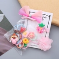 Set de pinzas para el pelo con lazo rosa y gomas elásticas de dibujos animados infantiles - Rosa