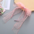 Cerchietto rosa con fiocco in tulle a pois e nastri lunghi per capelli da bambina - Stile con Nastri / Stile Nastro Rosa Arancio