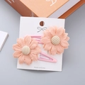 Set of two pink daisy fabric flower hair clips on a white display card for girls - Light Orange Flower