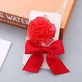2-teiliges Set roter Haarklammern mit einer Mullblume und einer großen Satinschleife - Roter Marmor