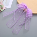 Purple lace bow headband with polka dot mesh and long ribbons for elegant girl hair accessory - Streamer Style / Violet Ribbon Style