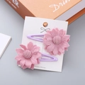 Pink fabric daisy flower hair clips with purple metal BB clips for girls in 2-piece set - Purple Pink Flower