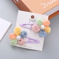 Set of two purple BB clips with colorful mesh floral charms and pearls for girls - Seven-color Flower