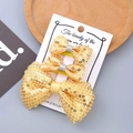 Lot de trois barrettes à cheveux avec nœuds à paillettes dorées pour petites filles - Lot de Barrettes Nœuds / Doré