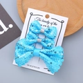 Lot de 3 barrettes à nœuds pailletés bleus pour filles avec carte de présentation blanche - Lot de Barrettes Nœuds / Bleu