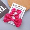 Dreiteiliges Set handgefertigter glänzender rosenroter Pailletten-Haarspangen für Mädchen - 3er-Pack / Fuchsia
