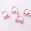 Pink elastic hair ties with strawberry and floral bow patterns for girls, set of 4 - Random Pink Series