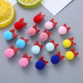 Colorful glitter bow and pompom clip-on earrings for kids, variety of vibrant shades - Red Bow (Mixed Color Ball)