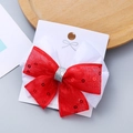 Fermaglio per capelli fatto a mano con fiocco in paillettes rosse e jacquard per bambine - Bianco e Rosso