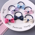 Set of 6 colorful floral bow hair ties for girls with cute cartoon patterns and elastic bands - Elegant Sketch Random Style