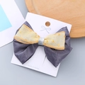Fermaglio per capelli a doppio fiocco in tessuto grigio e tulle giallo con paillette - Base Grigia Oro